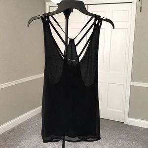 Strappy v-neck Brandy Melville black tank, chiffon layer top